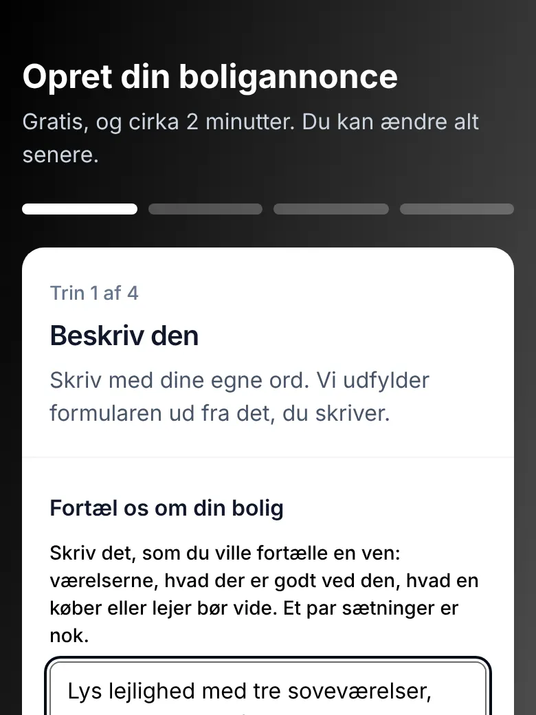 Annonceformularen, trin 1: Beskriv den