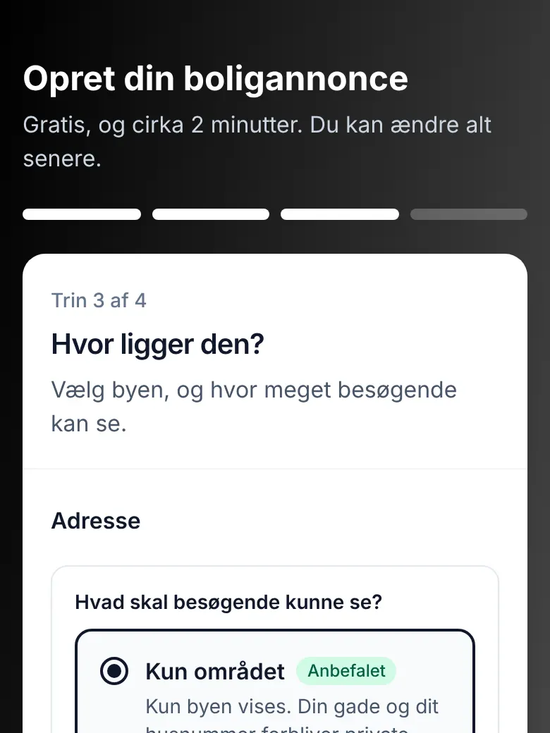 Annonceformularen, trin 3: Vælg dit område