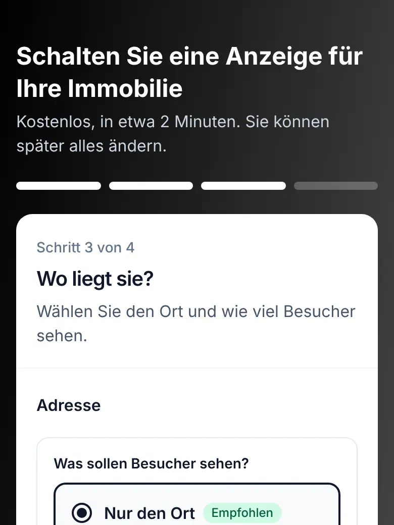 Das Inseratsformular, Schritt 3: Gegend wählen
