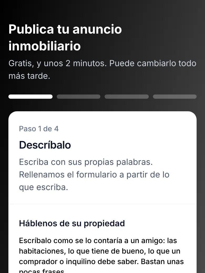El formulario del anuncio, paso 1: Descríbela
