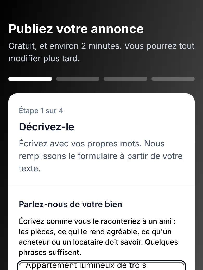 Le formulaire d'annonce, étape 1 : Décrivez-le