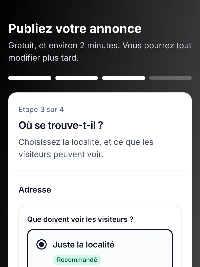 Le formulaire d'annonce, étape 3 : Choisissez votre zone