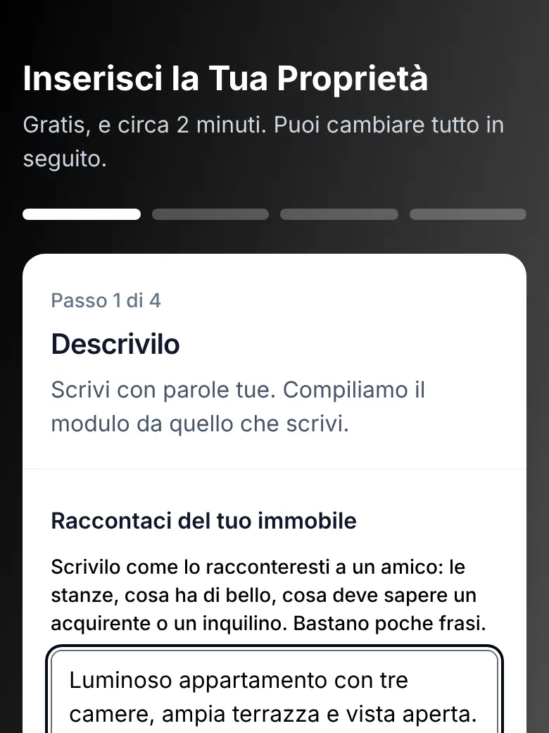 Il modulo dell'annuncio, passaggio 1: Descrivila