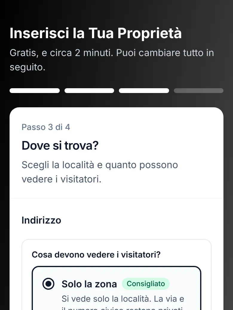 Il modulo dell'annuncio, passaggio 3: Scegli la zona
