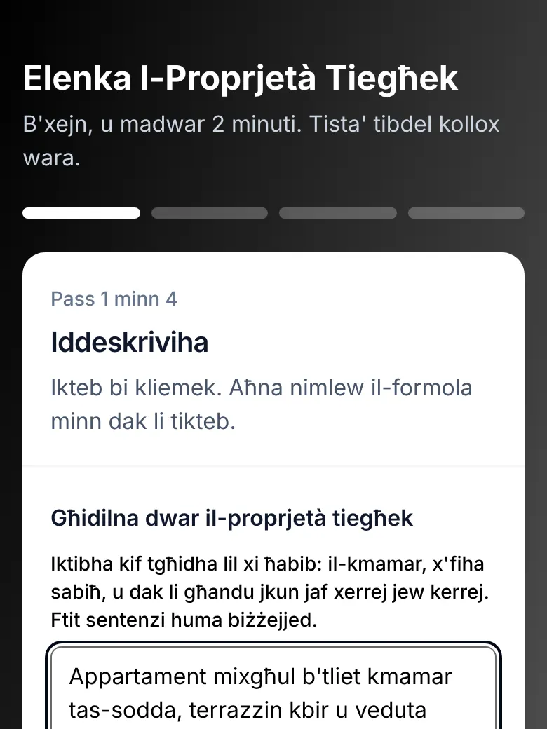 Il-formola tar-reklam, pass 1: Iddeskriviha