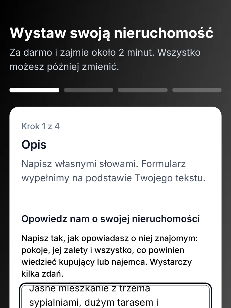 Formularz ogłoszenia, krok 1: Opisz go