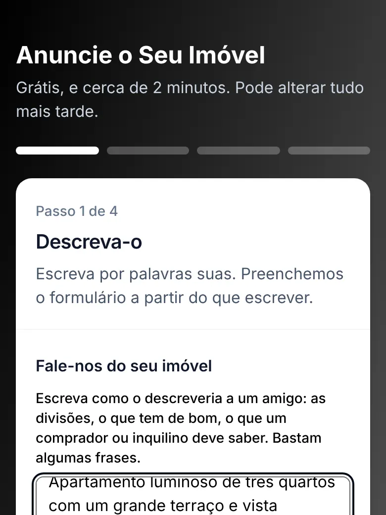 O formulário do anúncio, passo 1: Descreva-a