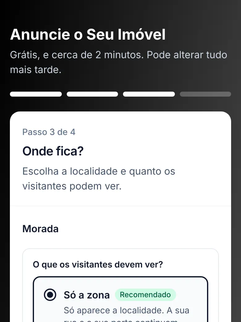 O formulário do anúncio, passo 3: Escolha a zona