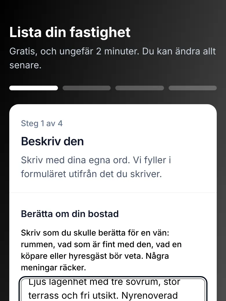 Annonsformuläret, steg 1: Beskriv den